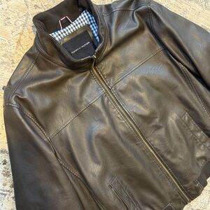 Tommy Hilfiger Men's Dark Brown Leather Bomber Jacket